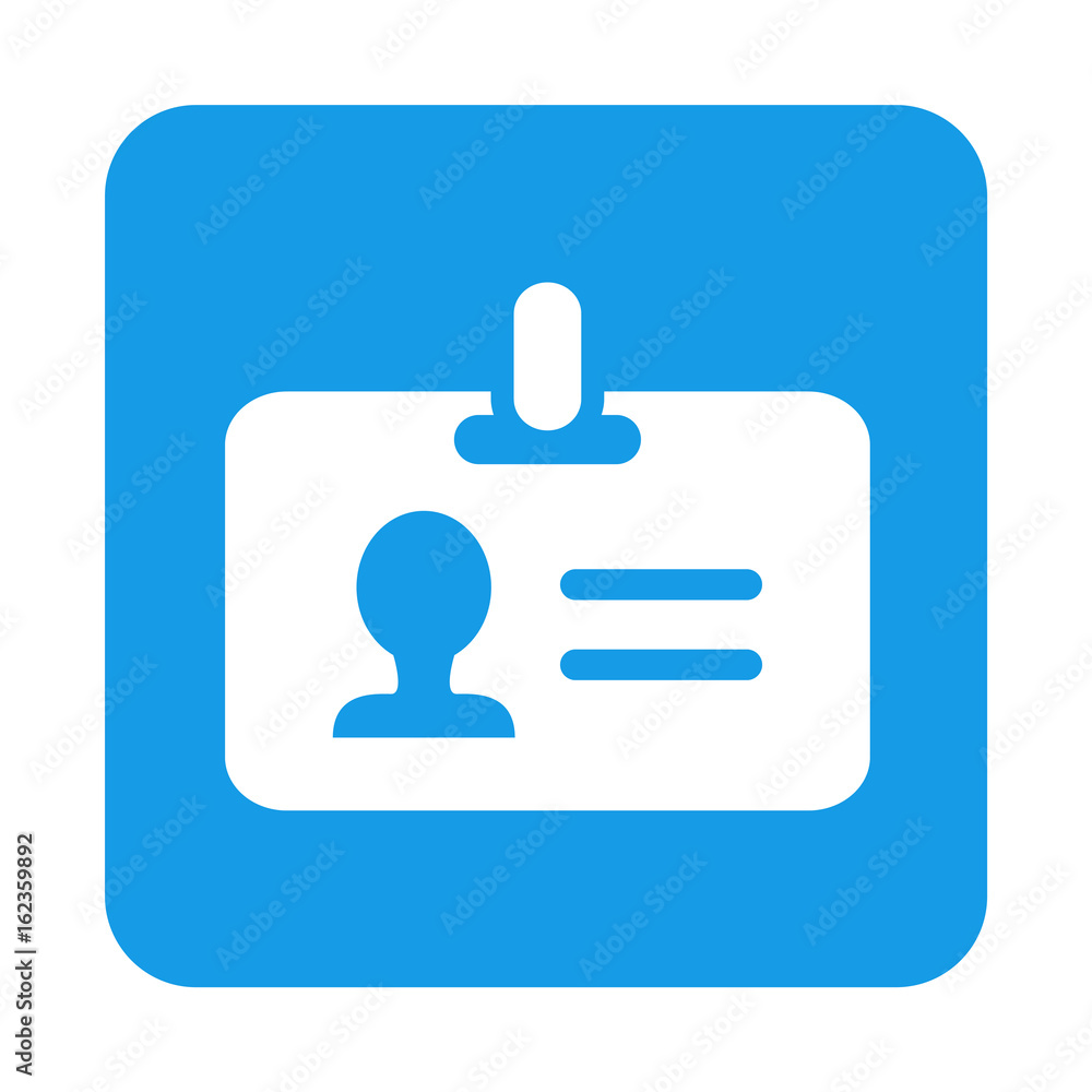 Icono plano tarjeta de identificacion en cuadrado azul Icono plano tarjeta de identificacion en cuadrado azul