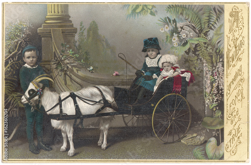 Two in a Goat-Cart - circa 1880. Date: circa 1880 © Archivist