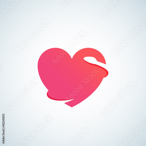 Heart with Negative Space Snake. Abstract Vector Sign, Emblem, Icon or Logo Template. Modern Minimalistic Medical Symbol.