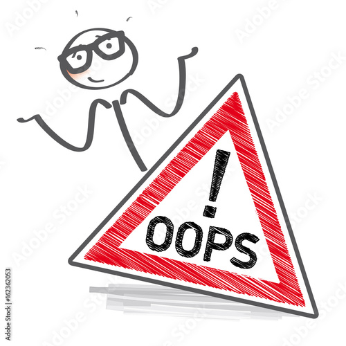 oops - Strichmännchen mit Schild entschuldigt sich
