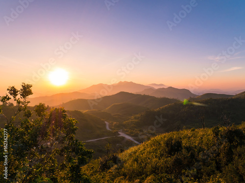 panorama view of mountains landscape at sunrise