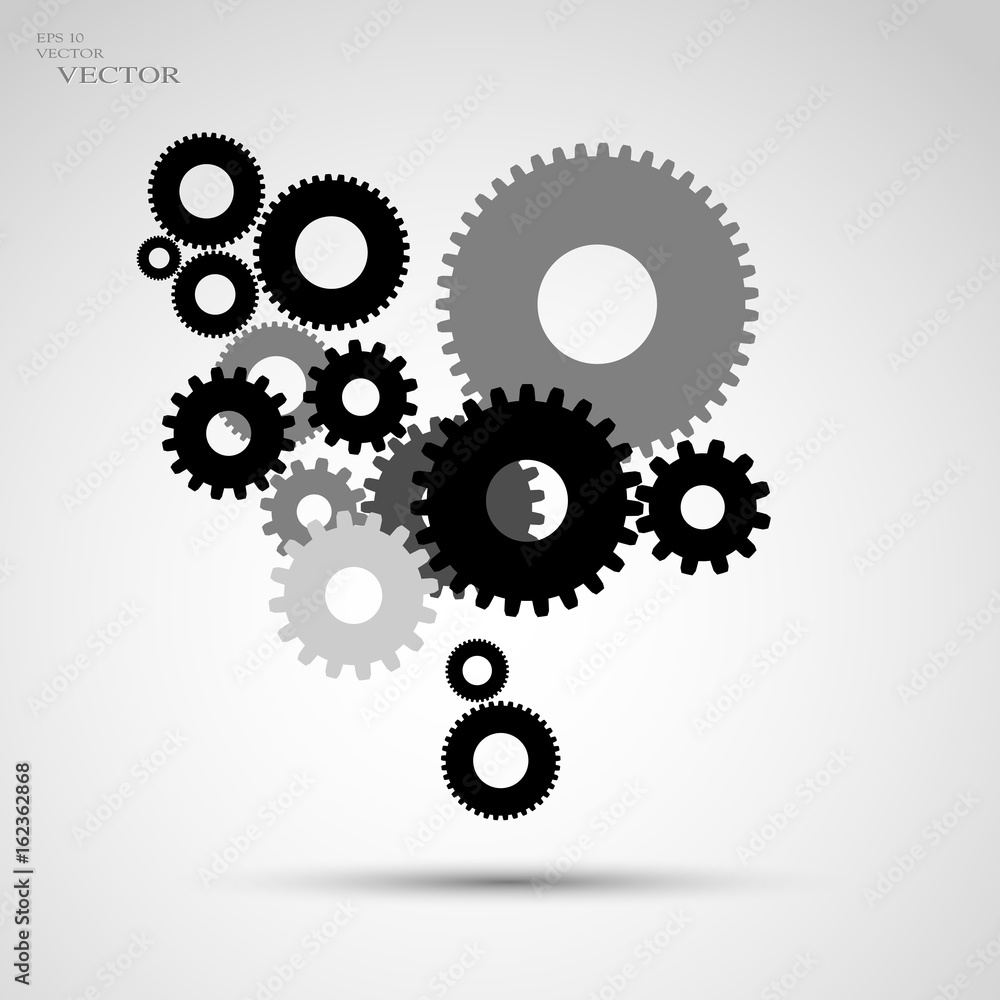 Gears in engagement. Engineering drawing abstract industrial background with a cogwheels.