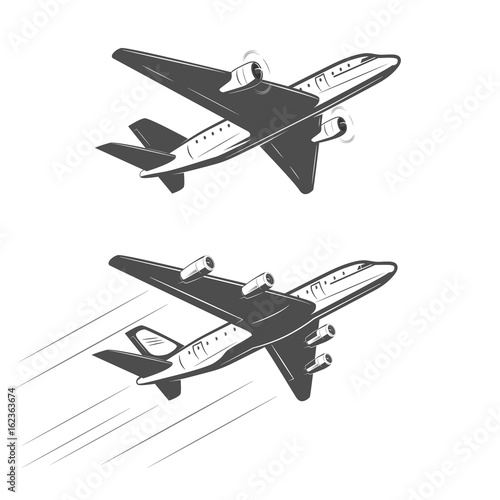 
The silhouette of a passenger airplane in a flight. For advertising and design.