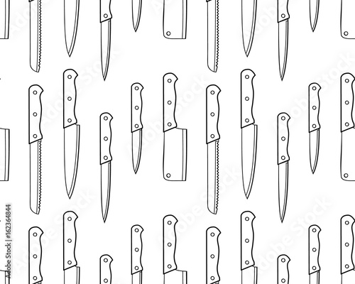 Seamless pattern of knives on a white background