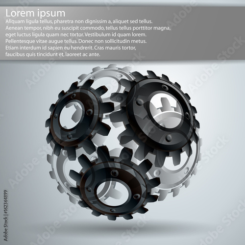 Gears in engagement. Engineering drawing abstract industrial background with a cogwheels.