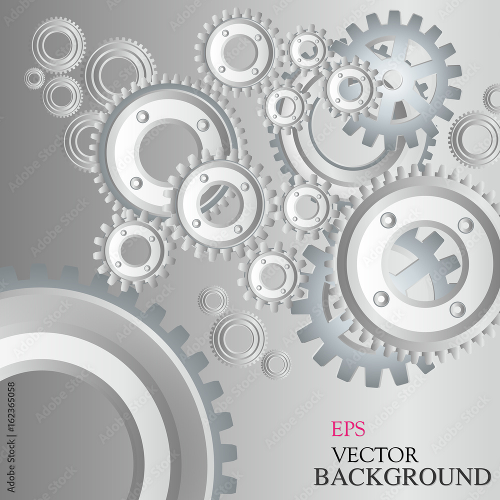 Gears in engagement. Engineering drawing abstract industrial background with a cogwheels.