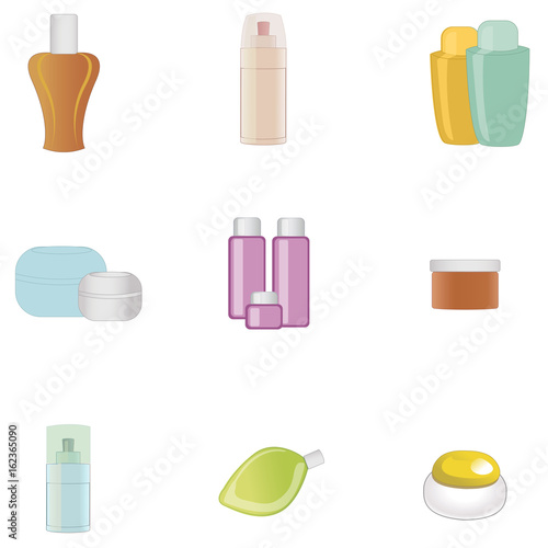 Set of body care products isolated on white background. Vector illustration.