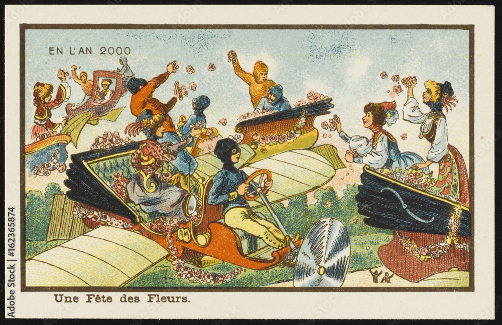 Futuristic flower festival held in the air. Date: 1899