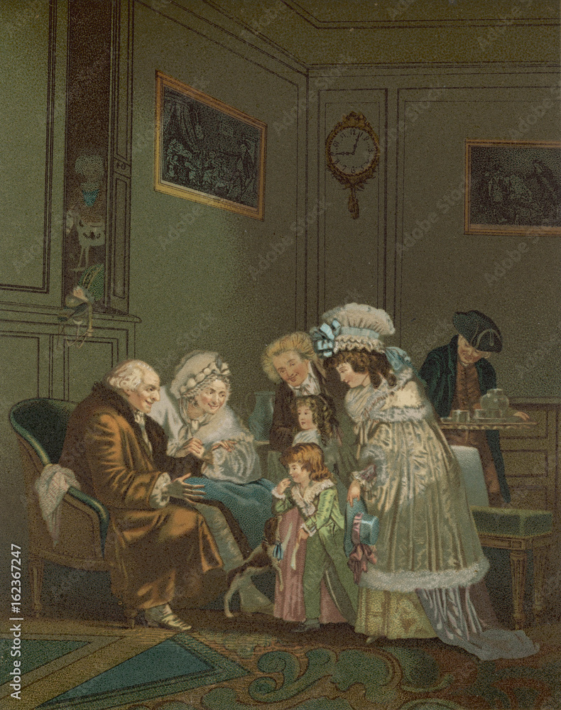 French family together on new year's day.. Date: mid 18th century