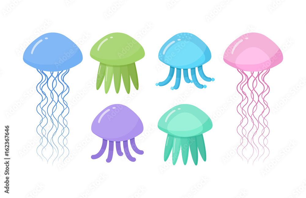 Jellyfish vector flat icon set