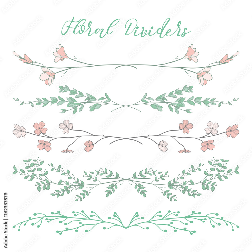 Vector Colorful Dividers with Branches, Plants and Flowers