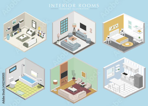 Different Interiors set in Isometric style vector