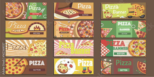 Set of pizza banners in different styles 