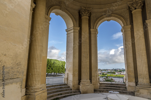 View through main basin monument arcs on Peyrou and Montpellier southern France