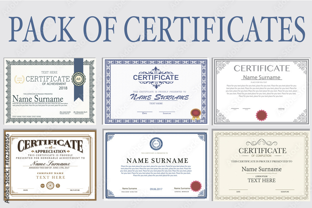 Collection of isolated Certificates in different styles  - obrazy, fototapety, plakaty 
