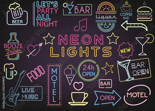 Neon Bar Lights Decoration Mega Set vector