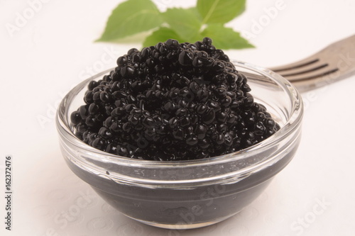 Black caviar on white background
