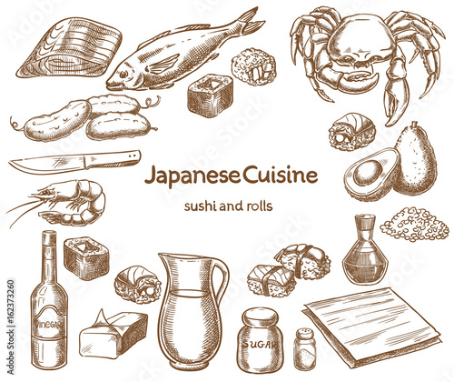 Japanese Cuisine.Sushi and rolls ingredients
