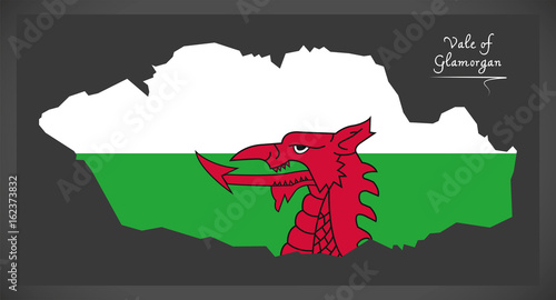 Vale of Glamorgan Wales map with Welsh national flag illustration