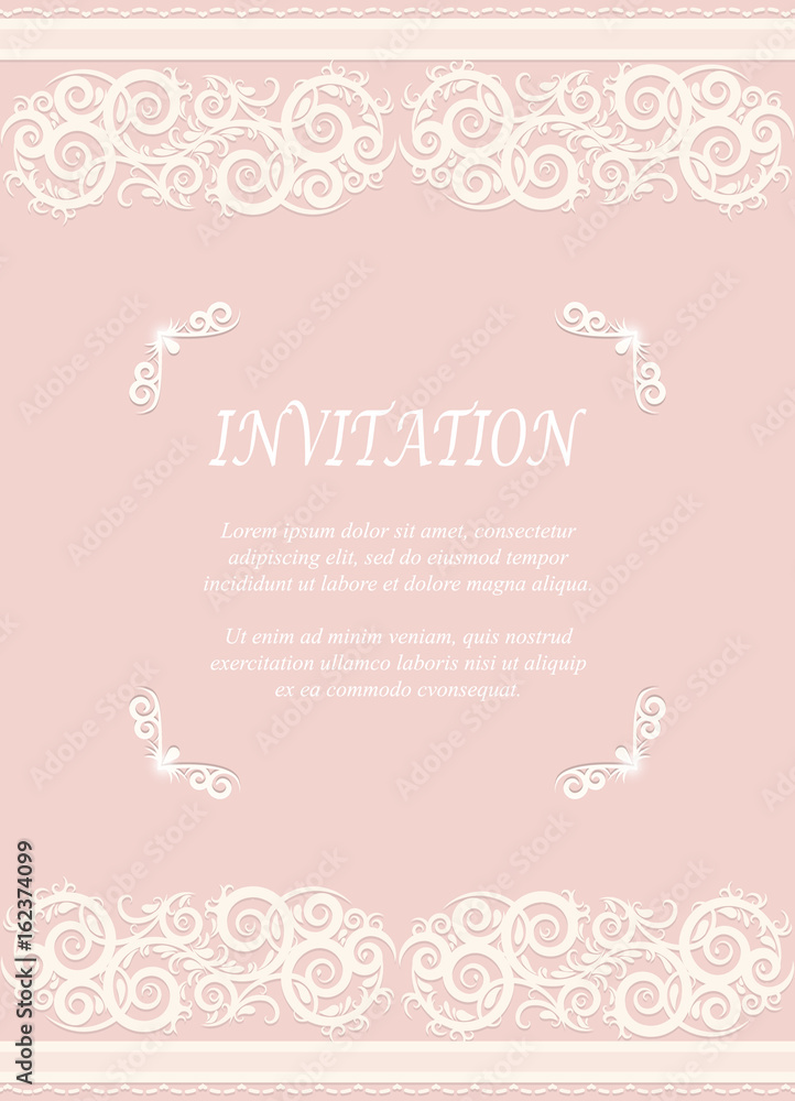 Invitation card, wedding card with ornamental on pink Invitation card, wedding card with ornamental on pink