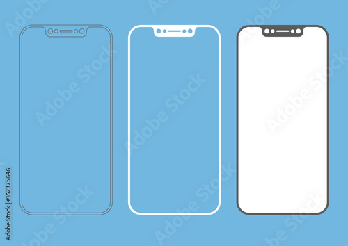 Bezel free / frameless smartphone icon in three different styles