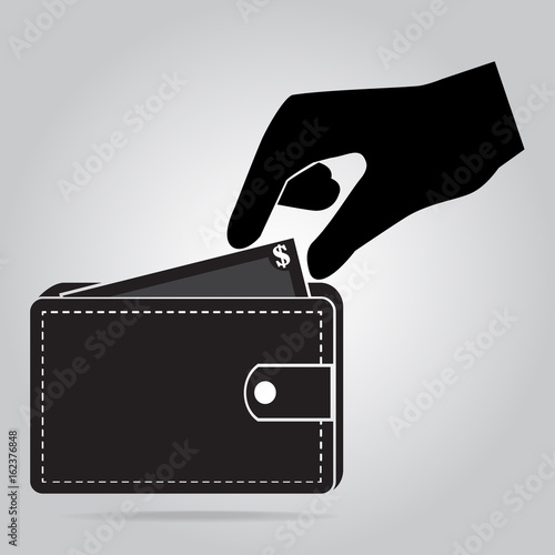 Money in hand and wallet icon. saving money or thief concept