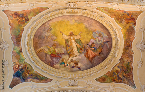 TURIN, ITALY - MARCH 14, 2017: The ceiling fresco of Glory of St. Augustine in church Chiesa di Sant Agostino by Carlo Ceppi (1887).