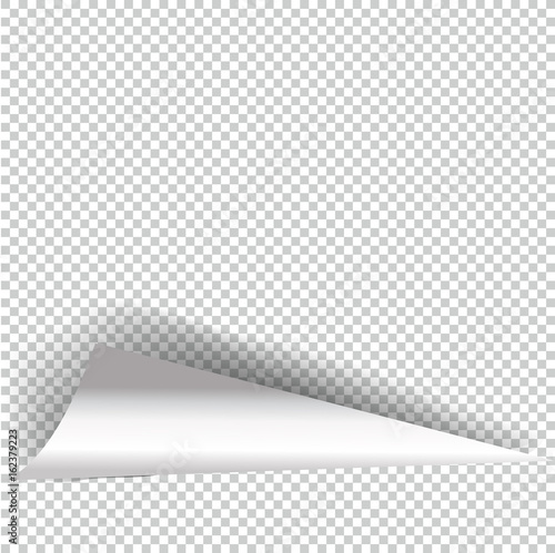 Curly Page Corner realistic illustration with transparent shadow.