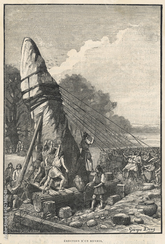 Bild auf Leinwand Erecting a Menhir. Date: BC