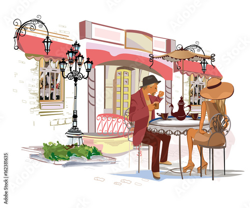 Couple in the street cafe.
