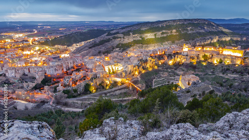 Top view of Cuenca at dusk, wide angle