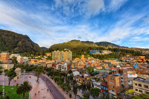 View of Journalist's Park with Monserrate and the candelaria district of Bogota, Colombia. photo