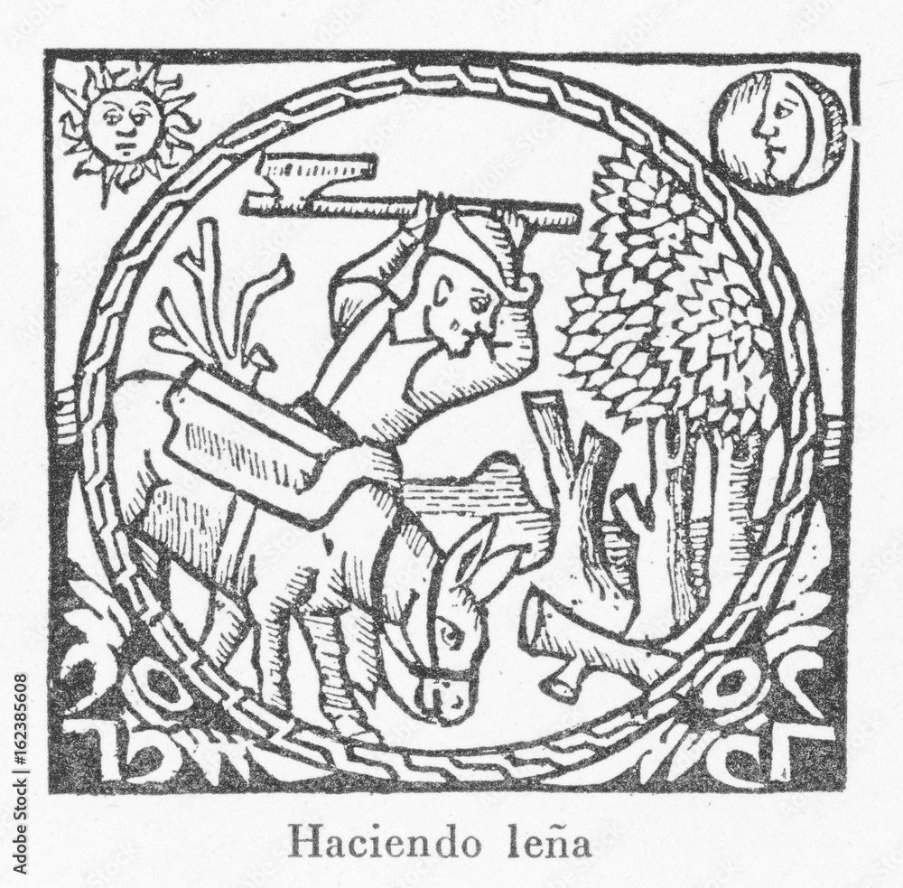 Fototapeta premium Catalan Farmer Felling. Date: 1511