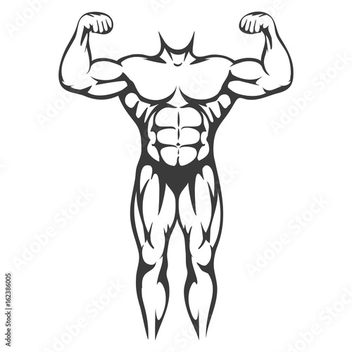 Male body muscle black silhouette isolated on white background. Vector illustration