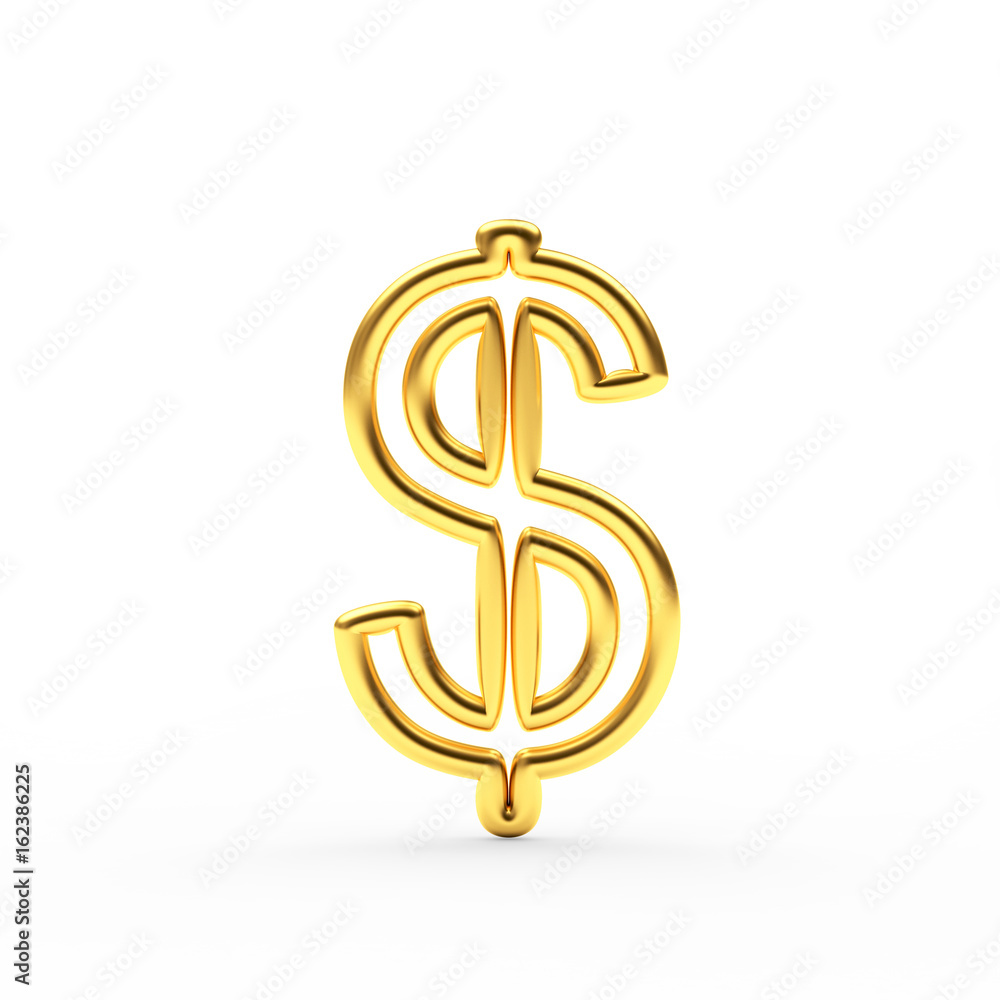 Obraz premium Golden dollar. Currency sign isolated on white. 3D illustration