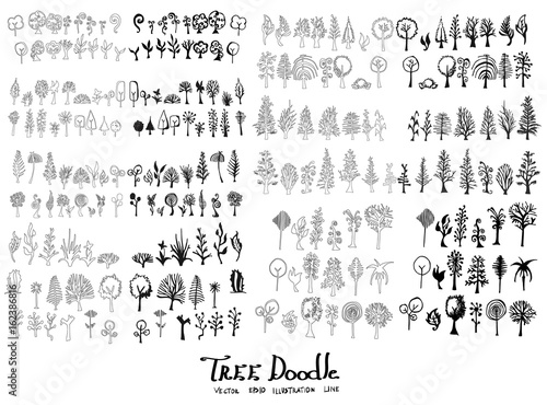 Tree Doodle Sketch line vector set eps10