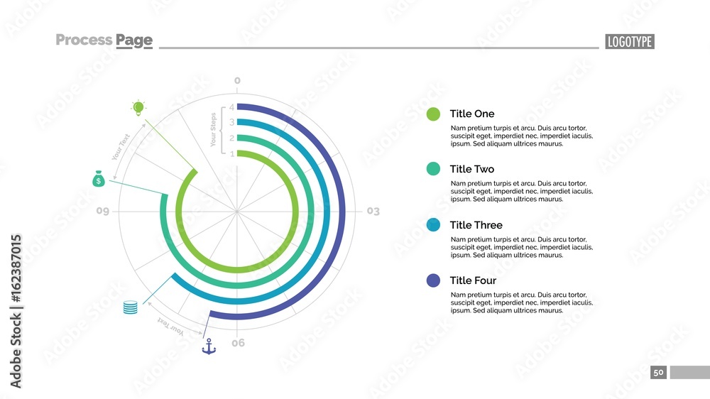 Four Steps Doughnut Chart Slide Template Stock Vector | Adobe Stock