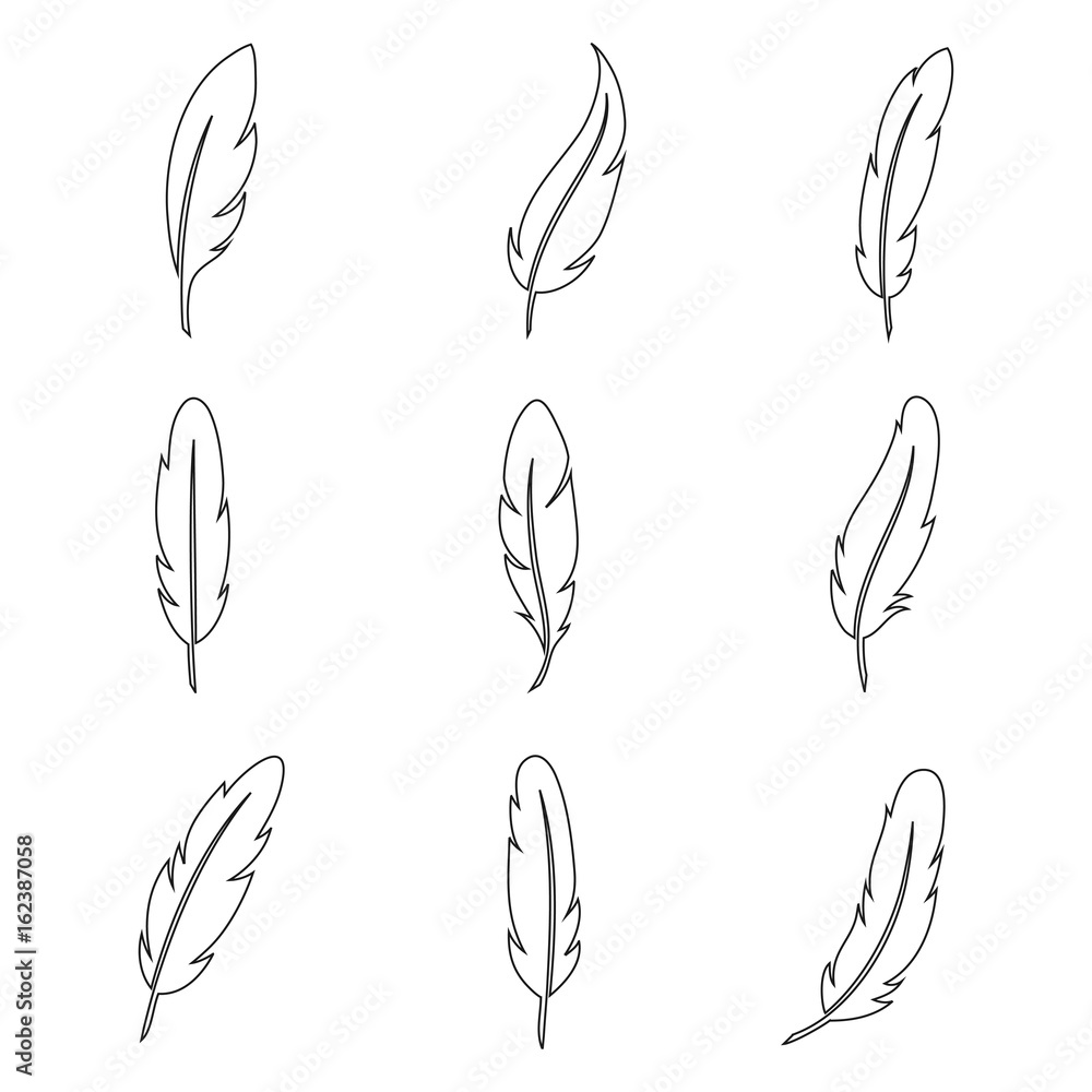 Bird feather line art collection Bird feather line art collection