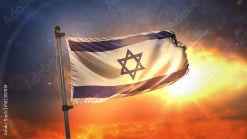 Israel Flag Backlit At Beautiful Sunrise Loop Slow Motion 4K photo