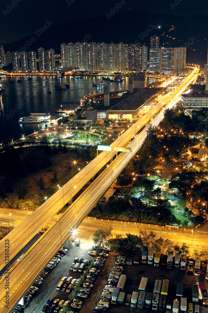 traffic in modern city at night