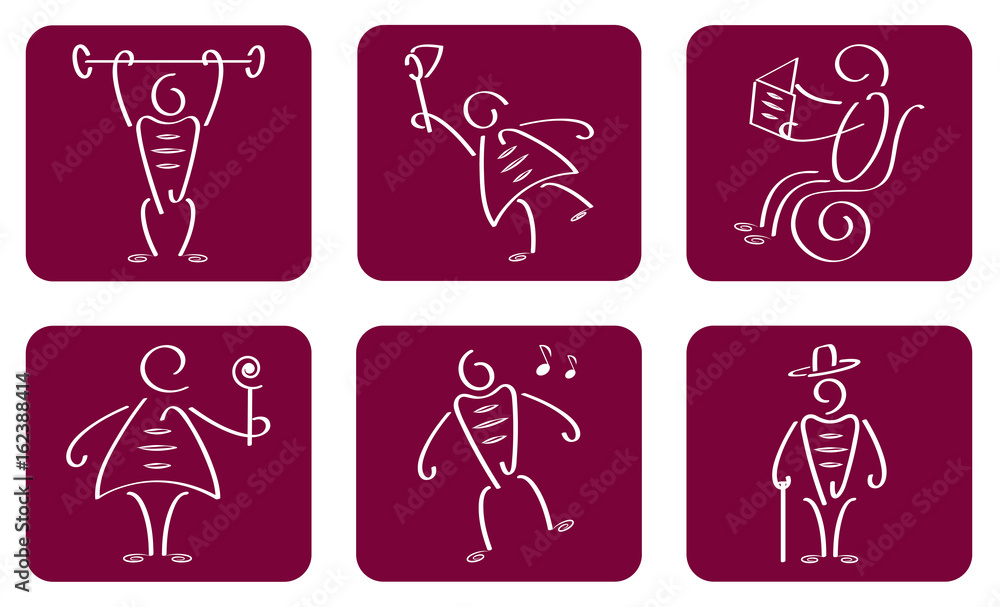 People icons, white outline on red background, vector illustration People icons, white outline on red background, vector illustration