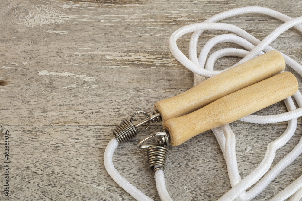 Jump rope on a wooden table