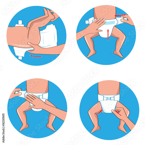 How to wear a diaper steps. Simple manual in illustrations.