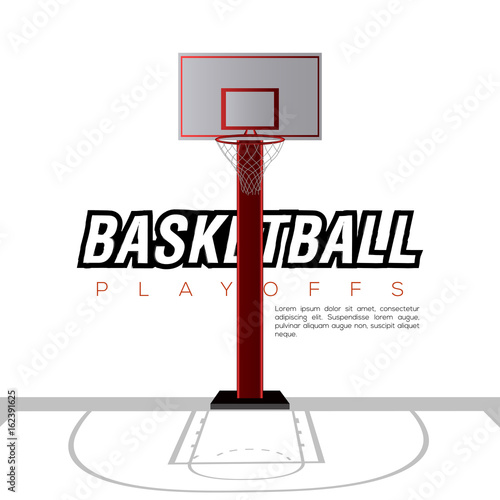 Basketball field with a net