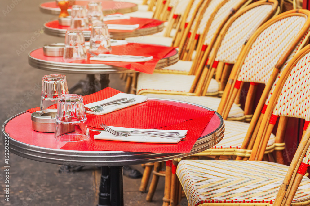 Tables of traditional outdoor French cafe in Paris Stock Photo | Adobe ...