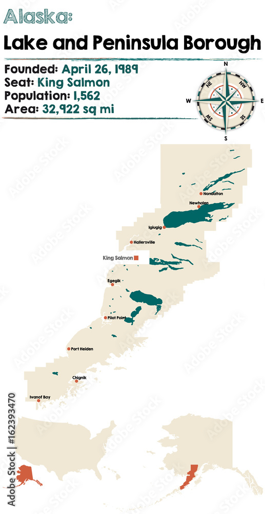 Large and detailed map of Lake Peninsula Borough in Alaska