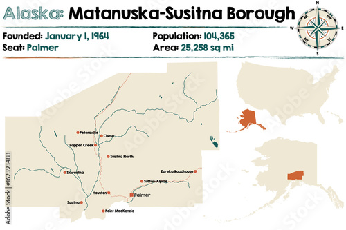 Large and detailed map of Matanuska-Susitna Borough in Alaska.