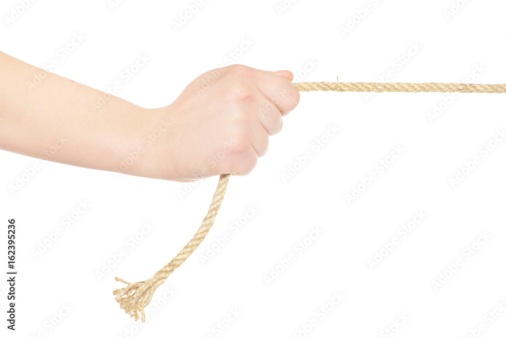 Hands and rope isolated on white background Hands and rope isolated on white background
