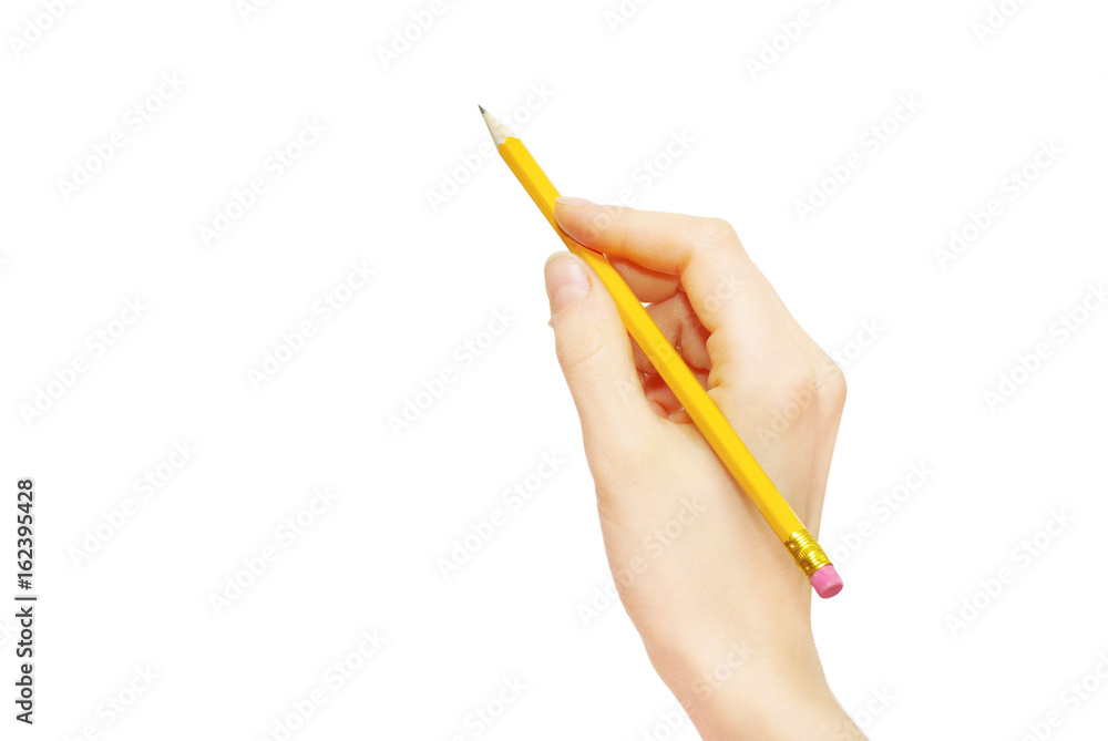 Hand with pencil isolated on white Hand with pencil isolated on white