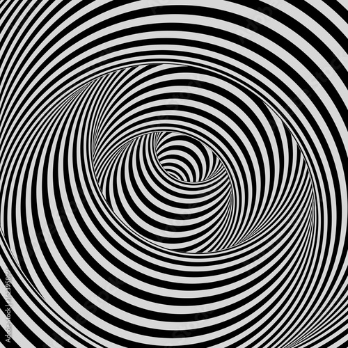 Tunnel. Optical illusion. Black and white abstract striped background. 3D vector illustration.
